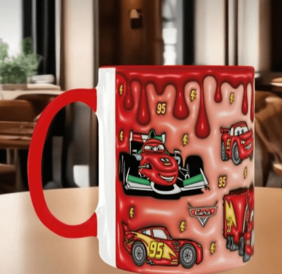 Arabalar Baskı içi ve Kulpu Renkli Kupa