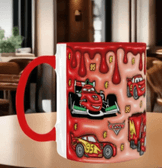 Arabalar Baskı içi ve Kulpu Renkli Kupa