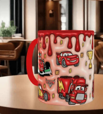 Arabalar Baskı içi ve Kulpu Renkli Kupa