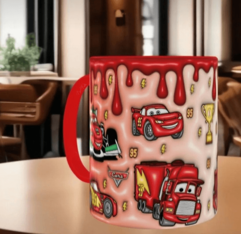 Arabalar Baskı içi ve Kulpu Renkli Kupa