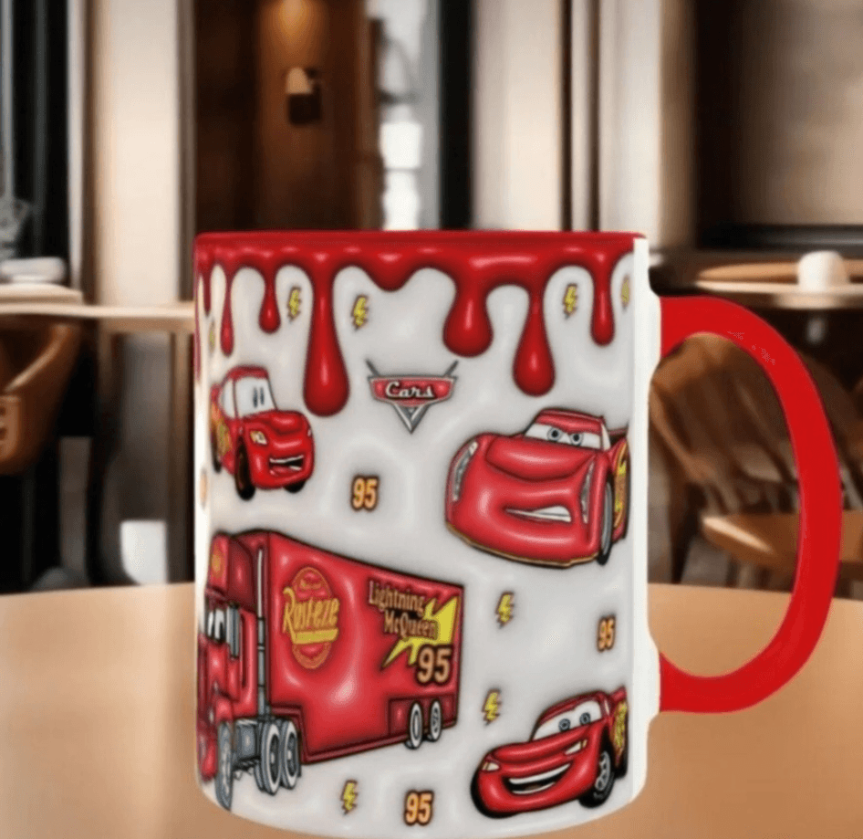 Arabalar Baskı içi ve Kulpu Renkli Kupa