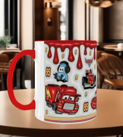 Arabalar Baskı içi ve Kulpu Renkli Kupa