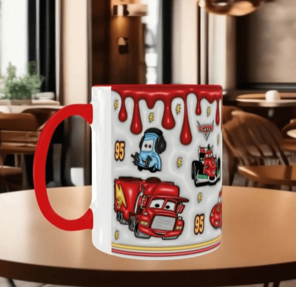 Arabalar Baskı içi ve Kulpu Renkli Kupa