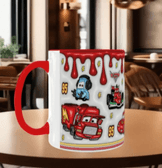 Arabalar Baskı içi ve Kulpu Renkli Kupa