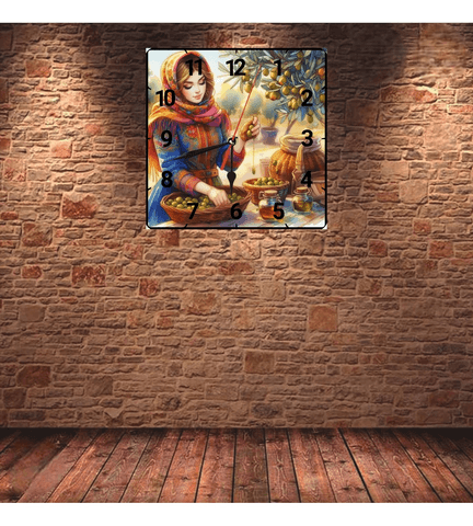 Zeytin vintage baskı metal hediyelik dekoratif kaliteli duvar saati