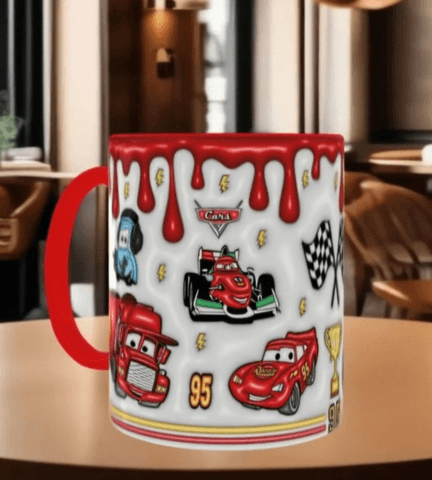 Arabalar Baskı içi ve Kulpu Renkli Kupa