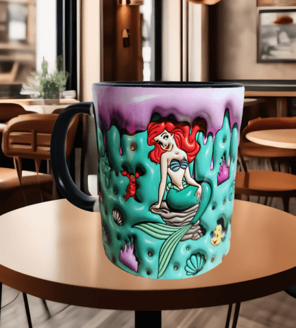 Deniz kızı Baskı içi ve Kulpu Renkli Kupa