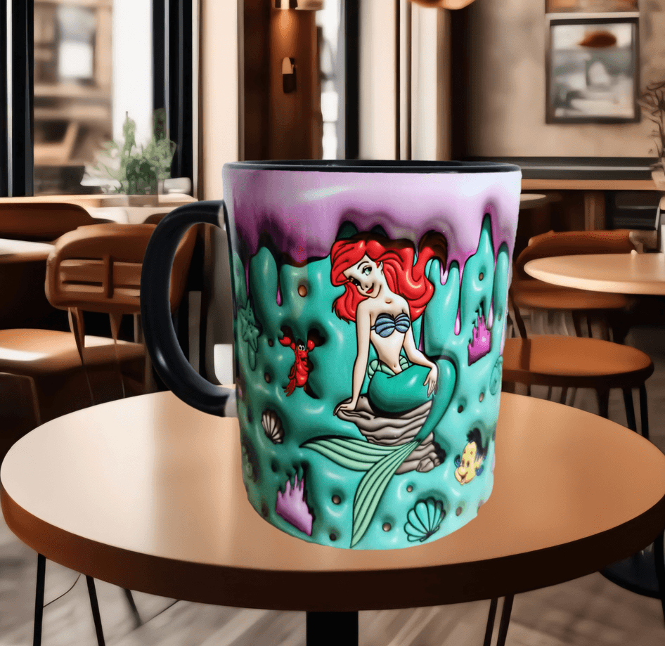 Deniz kızı Baskı içi ve Kulpu Renkli Kupa