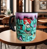 Deniz kızı Baskı içi ve Kulpu Renkli Kupa