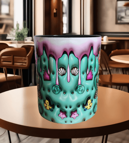 Deniz kızı Baskı içi ve Kulpu Renkli Kupa