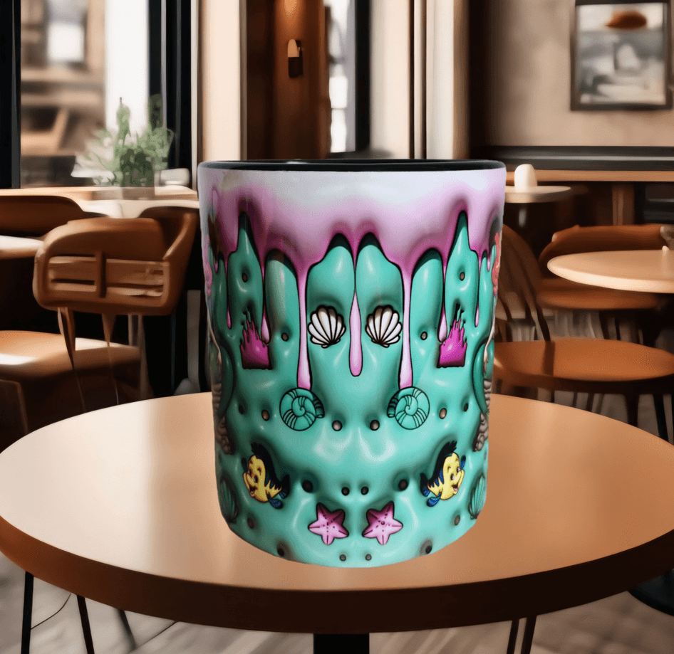 Deniz kızı Baskı içi ve Kulpu Renkli Kupa