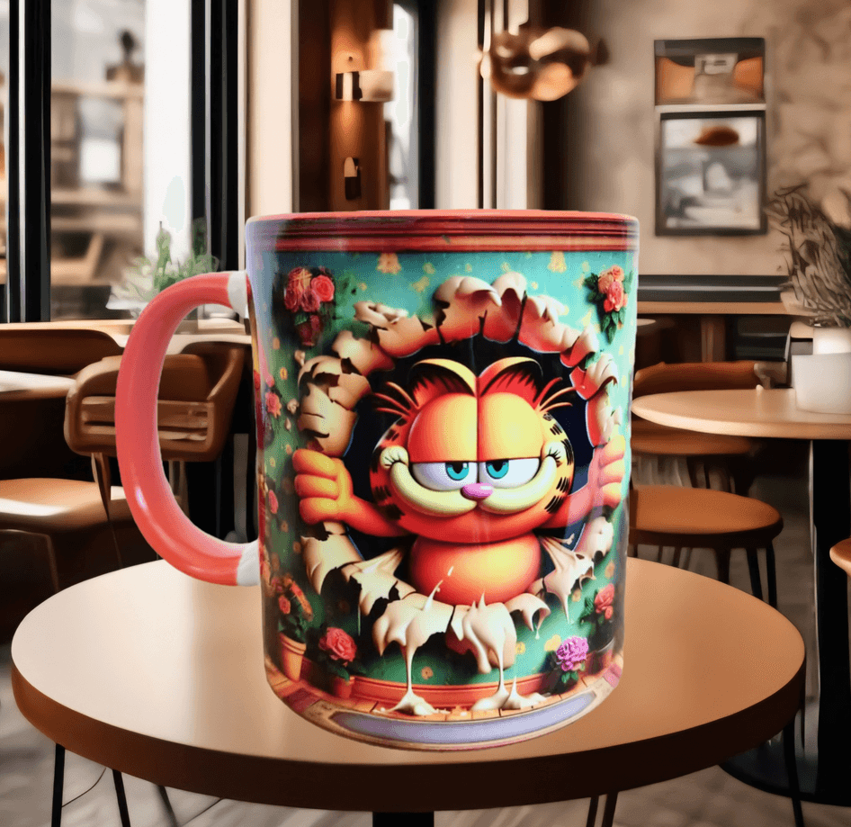 Garfield Baskı içi ve Kulpu Renkli Kupa