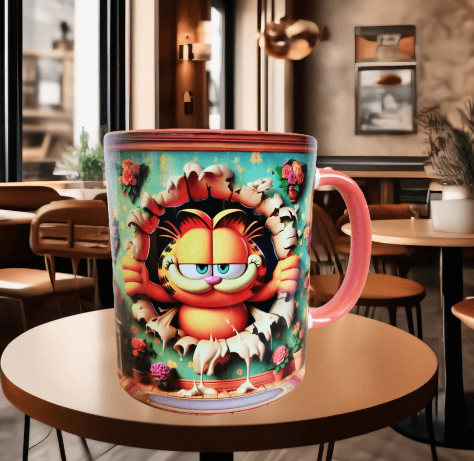 Garfield Baskı içi ve Kulpu Renkli Kupa