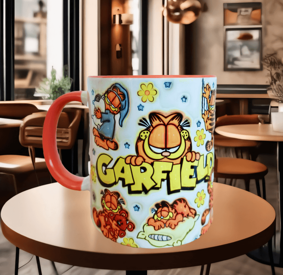 Garfield Baskı içi ve Kulpu Renkli Kupa