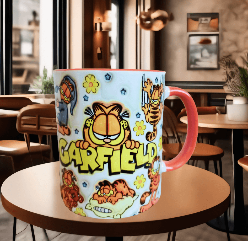 Garfield Baskı içi ve Kulpu Renkli Kupa