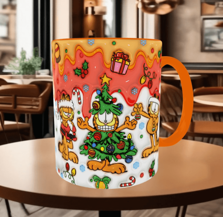 Garfield Baskı içi ve Kulpu Renkli Kupa