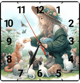 Kedili kız vintage baskı metal hediyelik dekoratif kaliteli duvar saati