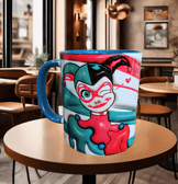 Harley Quinn Baskı içi ve Kulpu Renkli Kupa