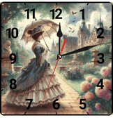 Şemsiyeli kız vintage baskı metal hediyelik dekoratif kaliteli duvar saati