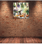 Camdaki kedi vintage baskı metal hediyelik dekoratif kaliteli duvar saati