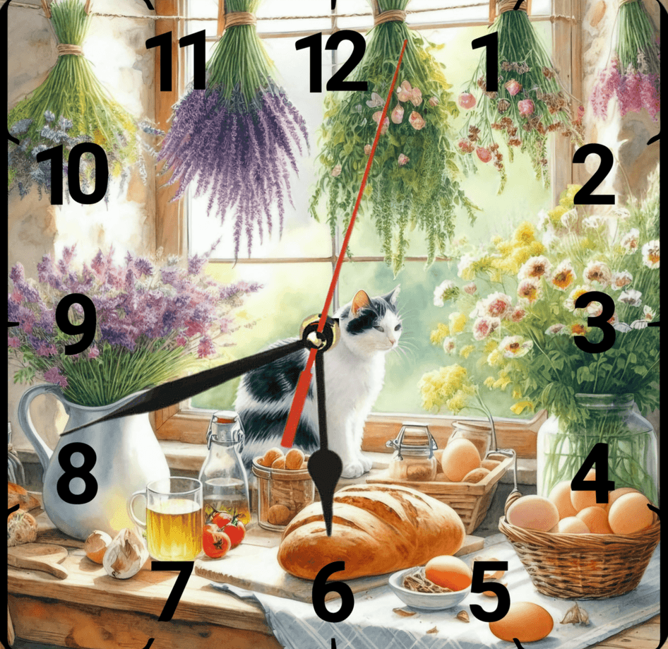 Camdaki kedi vintage baskı metal hediyelik dekoratif kaliteli duvar saati