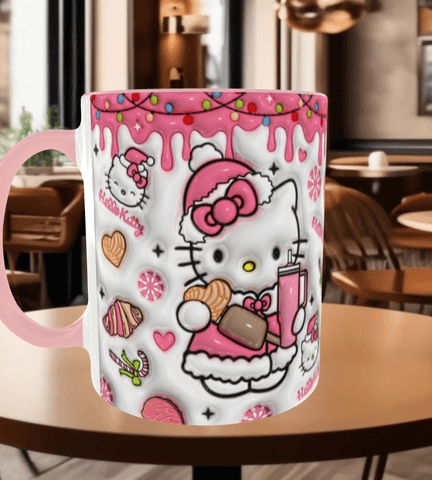Hello Kitty Baskı içi ve Kulpu Renkli Kupa