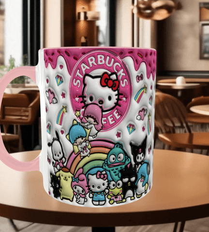 Hello Kitty Baskı içi ve Kulpu Renkli Kupa