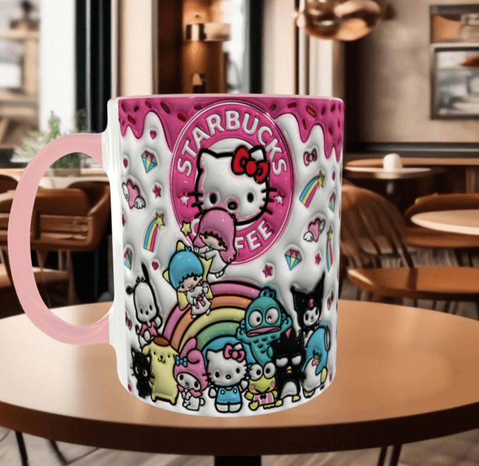 Hello Kitty Baskı içi ve Kulpu Renkli Kupa