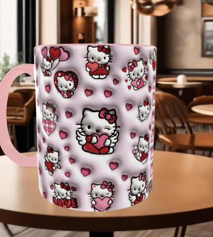 Hello Kitty Baskı içi ve Kulpu Renkli Kupa