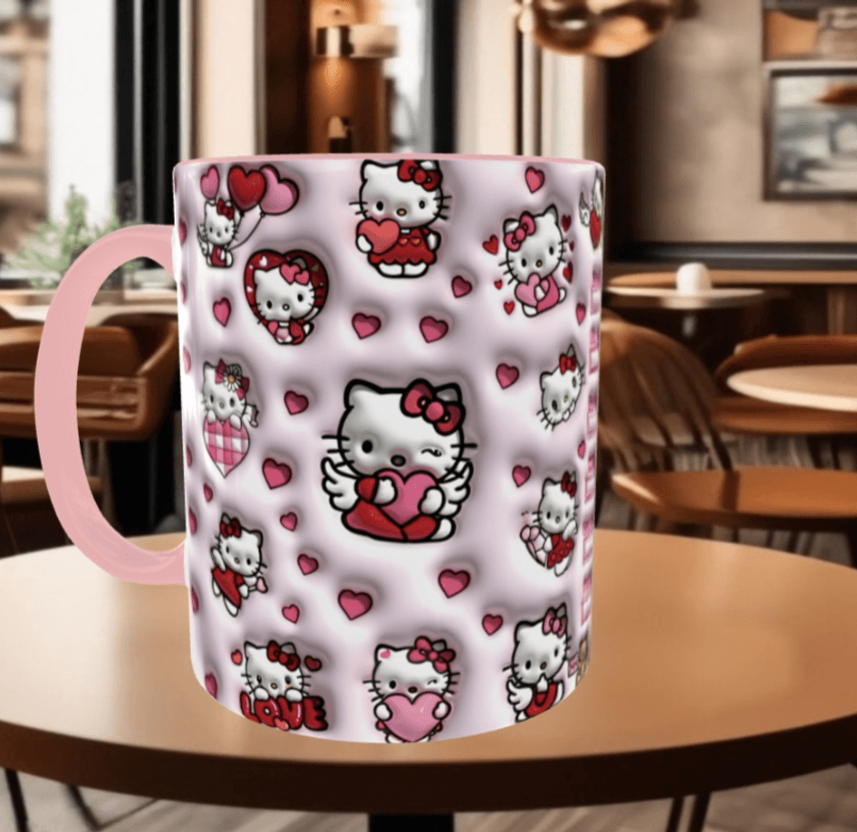 Hello Kitty Baskı içi ve Kulpu Renkli Kupa