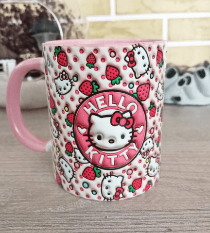 Hello Kitty Baskı içi ve Kulpu Renkli Kupa
