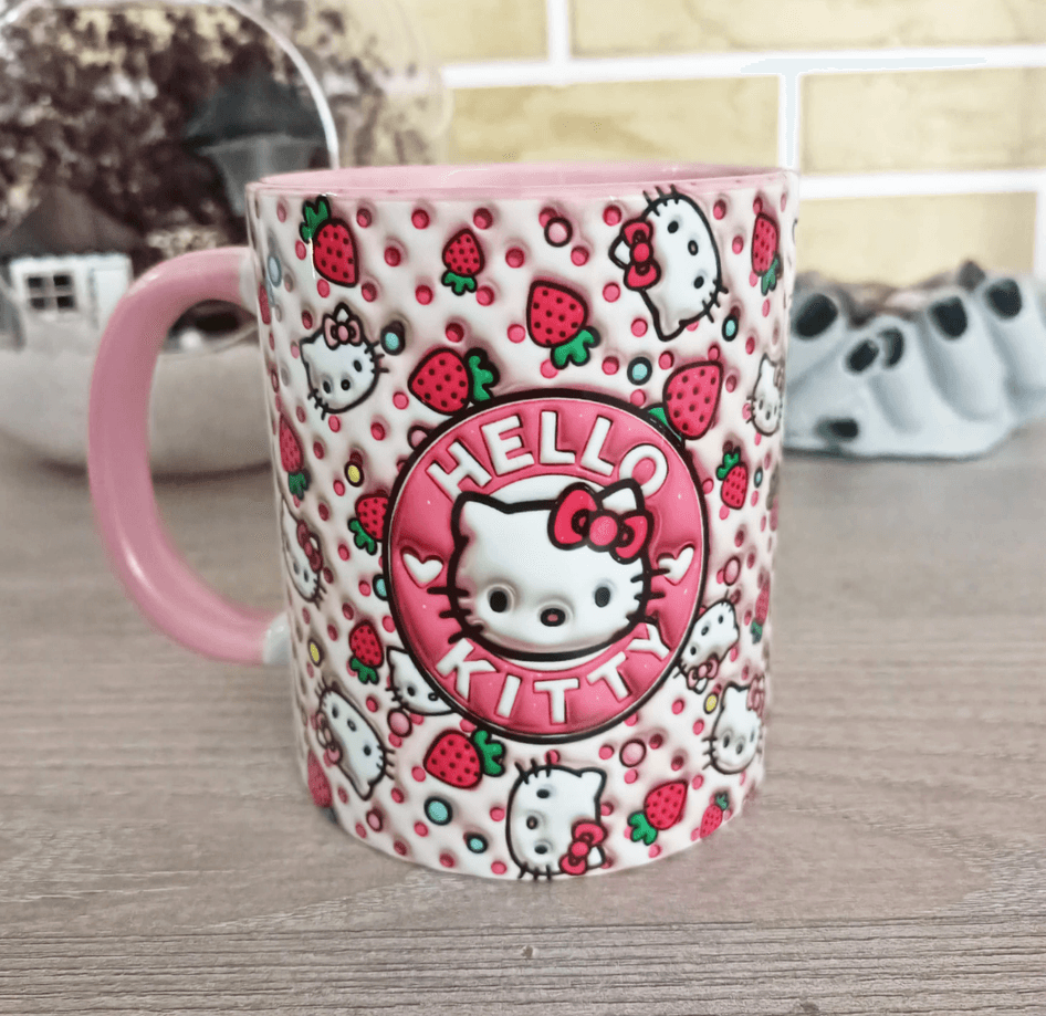 Hello Kitty Baskı içi ve Kulpu Renkli Kupa