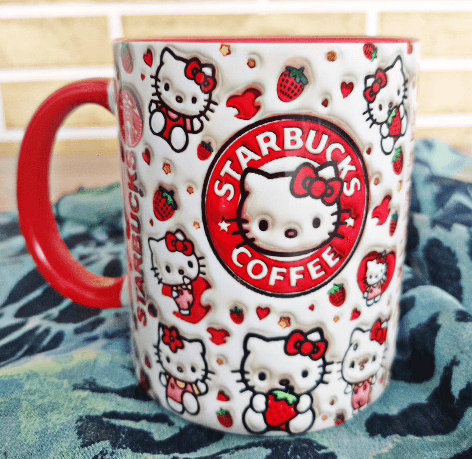 Hello Kitty Baskı içi ve Kulpu Renkli Kupa