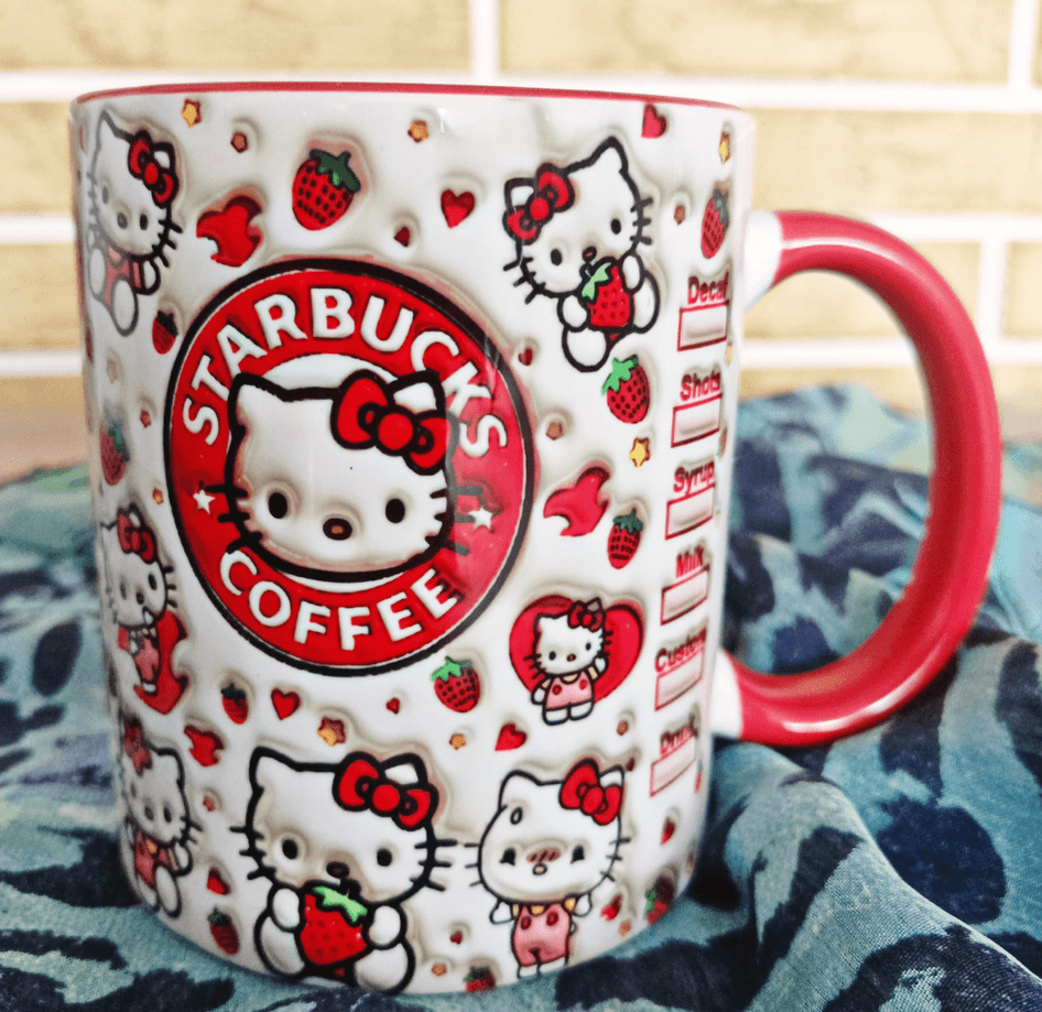 Hello Kitty Baskı içi ve Kulpu Renkli Kupa