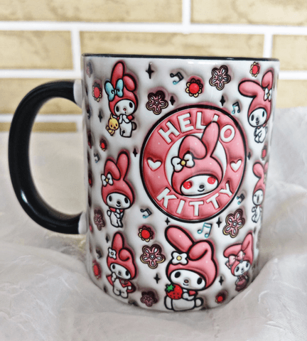 Hello Kitty Baskı içi ve Kulpu Renkli Kupa