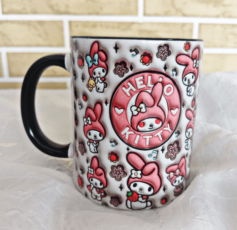 Hello Kitty Baskı içi ve Kulpu Renkli Kupa