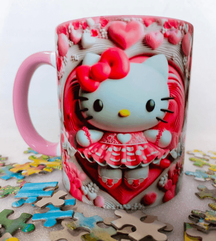 Hello Kitty Baskı içi ve Kulpu Renkli Kupa