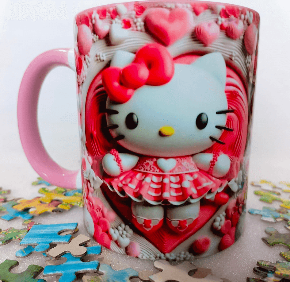 Hello Kitty Baskı içi ve Kulpu Renkli Kupa