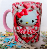 Hello Kitty Baskı içi ve Kulpu Renkli Kupa