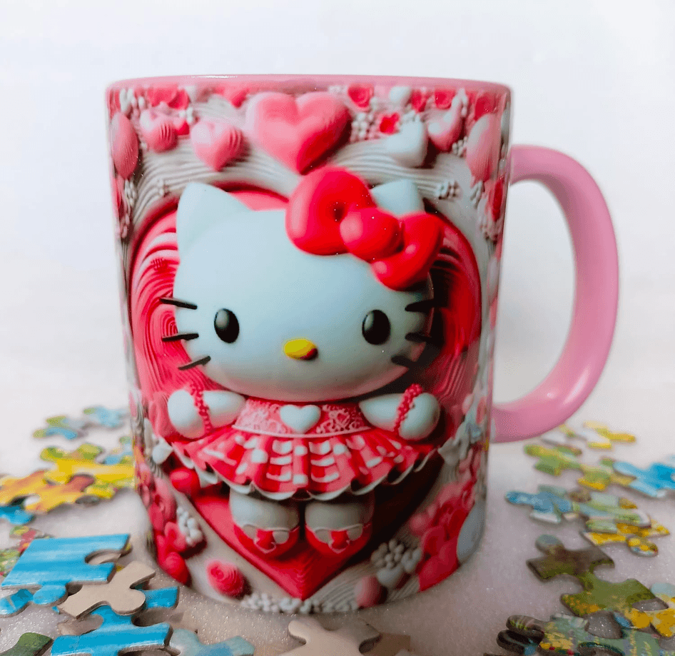 Hello Kitty Baskı içi ve Kulpu Renkli Kupa