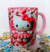 Hello Kitty Baskı içi ve Kulpu Renkli Kupa