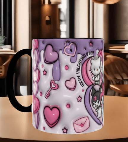 Hello Kitty Baskı içi ve Kulpu Renkli Kupa