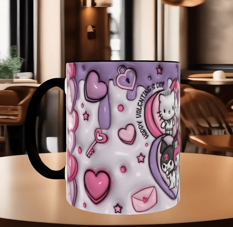 Hello Kitty Baskı içi ve Kulpu Renkli Kupa