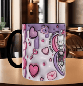Hello Kitty Baskı içi ve Kulpu Renkli Kupa