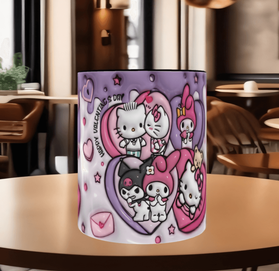 Hello Kitty Baskı içi ve Kulpu Renkli Kupa