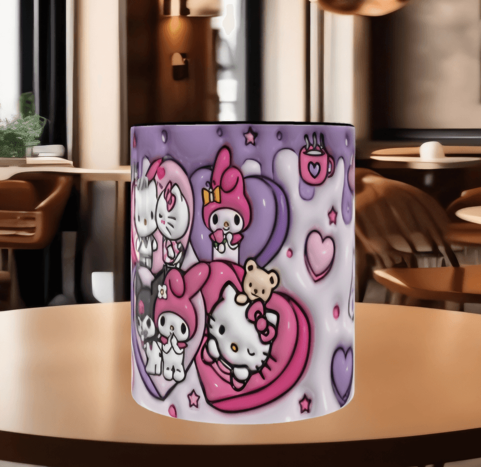 Hello Kitty Baskı içi ve Kulpu Renkli Kupa