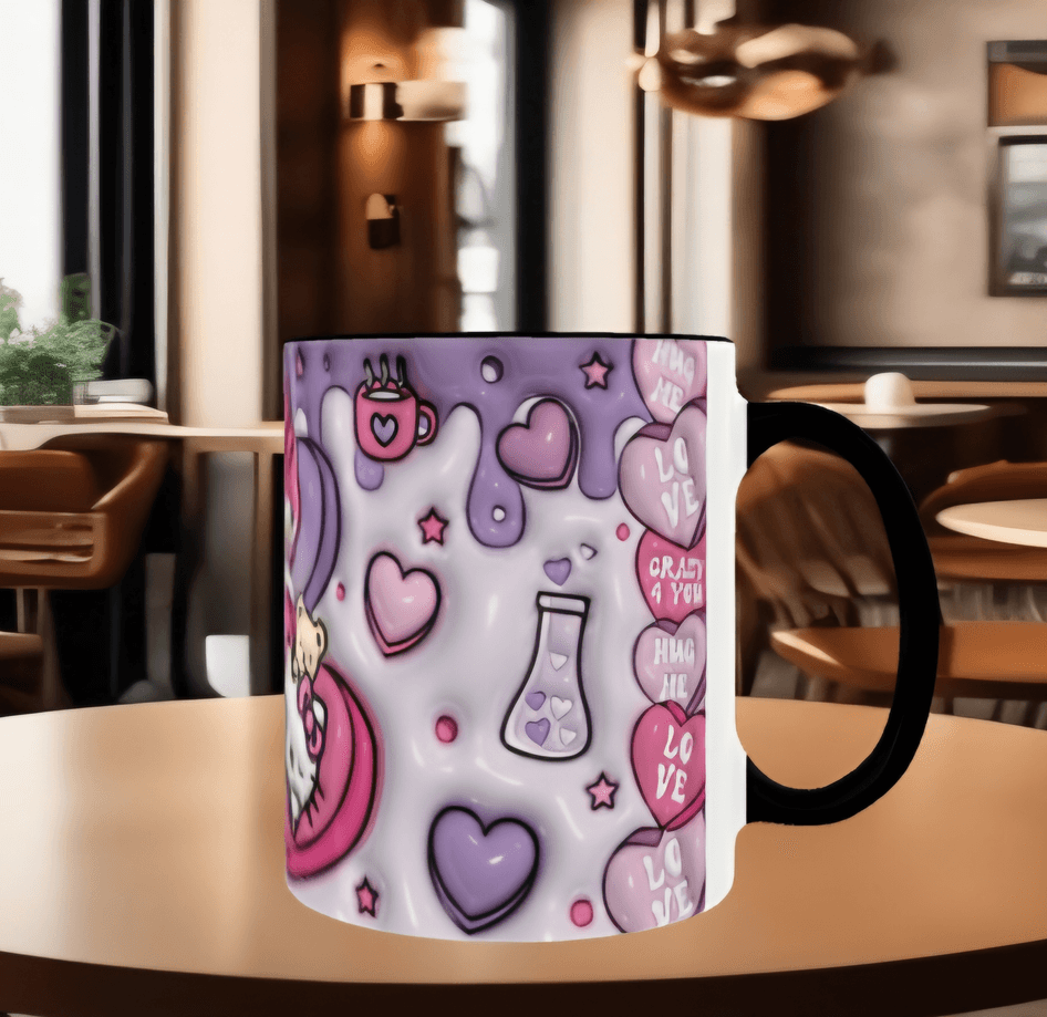 Hello Kitty Baskı içi ve Kulpu Renkli Kupa