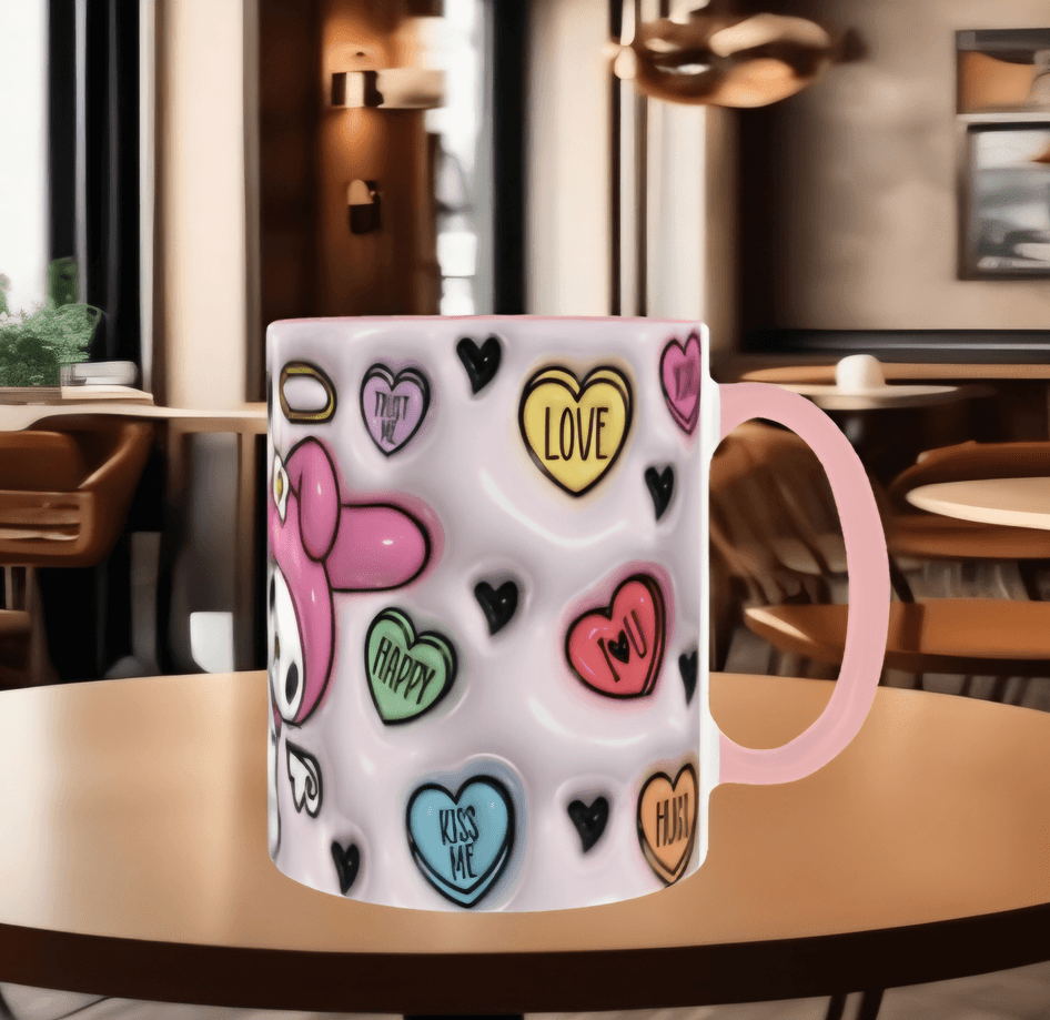 Hello Kitty Baskı içi ve Kulpu Renkli Kupa