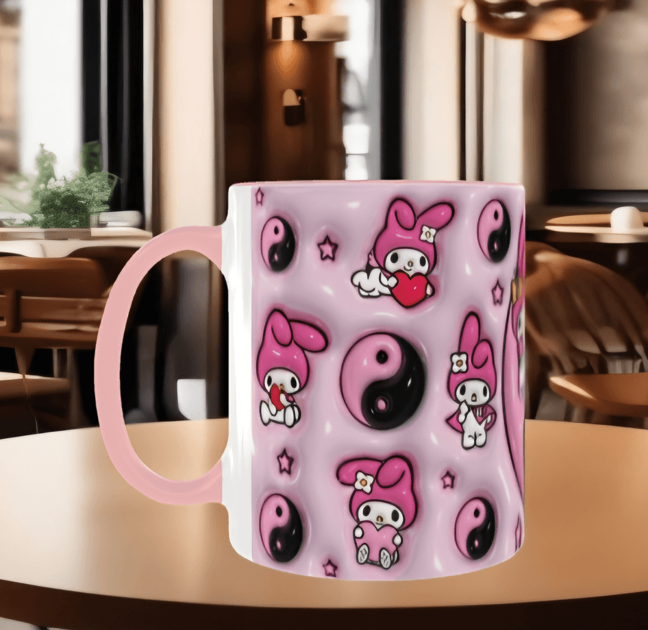 Hello Kitty Baskı içi ve Kulpu Renkli Kupa