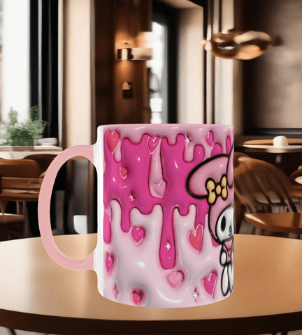 Hello Kitty Baskı içi ve Kulpu Renkli Kupa